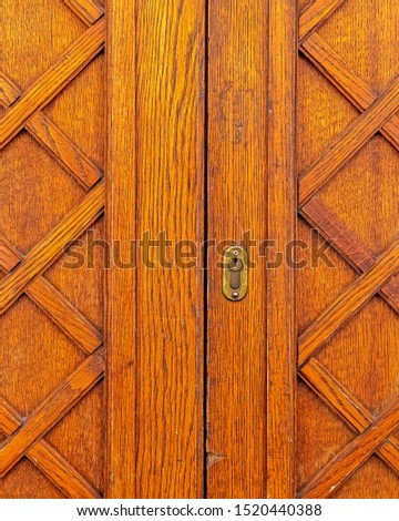 ornate old natural wood door detail, brown background