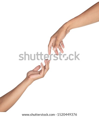 Hands reaching toward each other isolated on white background, Clipping path. Royalty-Free Stock Photo #1520449376