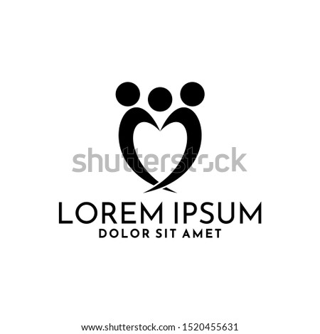 People shape playing volley ball or team work symbol. Logo template vector with heart icon in flat design monogram illustration