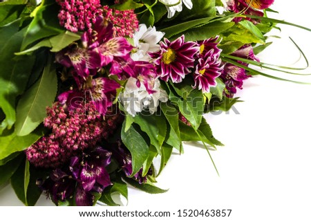 bouquet of flowers on a white background. Close-up.