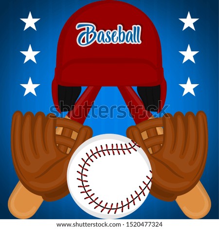 Baseball poster with a baseball gloves, bats and ball - Vector