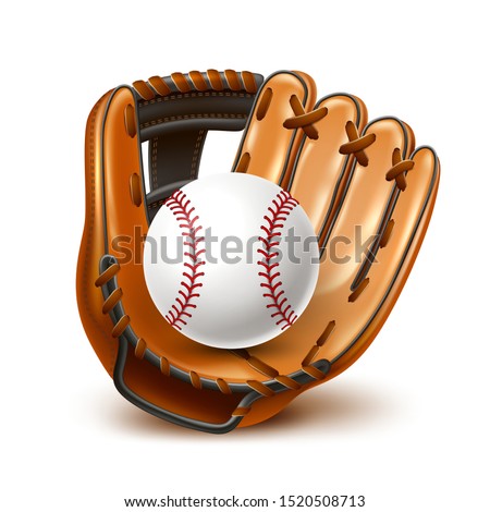 Baseball tournament flyer, poster template. Realistic baseball leather glove and ball for championship promotion, betting poster vector design. Team sport league banner.