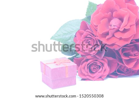 red box and red roses bouquet valentines day proposal concept