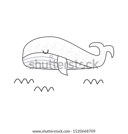 Whale. Vector illustration for printing on fabric, packaging paper, clothes, dishes. Cute baby background.
