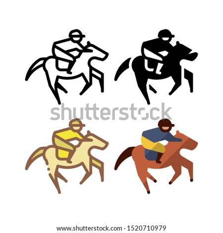 Horse racing icon. With outline, glyph, filled outline and flat style
