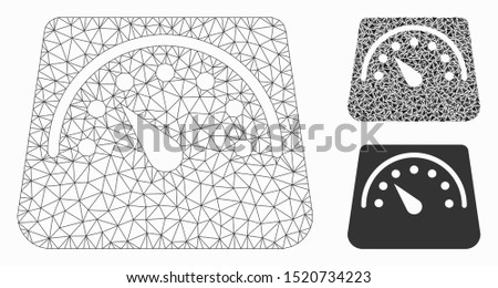 Mesh weight meter model with triangle mosaic icon. Wire frame triangular mesh of weight meter. Vector mosaic of triangle elements in various sizes, and color tints. Abstract flat mesh weight meter,