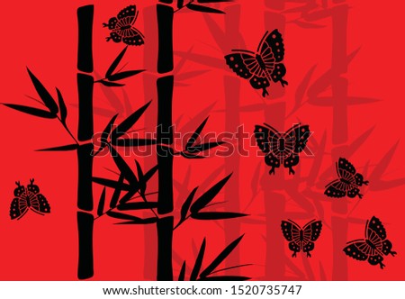 Bamboo and butterfly, special Japanese and Chinese traditional motifs, vector illustration design
