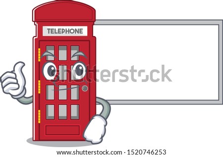 Thumbs up with board telephone booth character shape on mascot