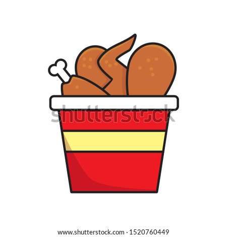 Bucket of fried chicken vector illustration isolated on white background. Food clip art
