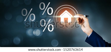 businessman and percent icon with home