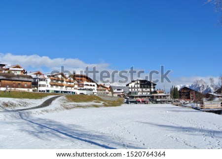 Trip in Seefeld, Austria. Picture of resort and hotel and landscape view in winter.
