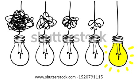 Simplifying the complex, confusion clarity or path. vector idea concept with lightbulbs doodle illustration Royalty-Free Stock Photo #1520791115