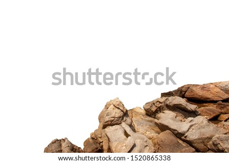 Rock mountain slope foreground close-up isolated on white background. Element for matte painting, copy space. Royalty-Free Stock Photo #1520865338