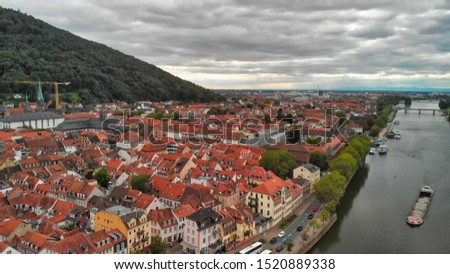 Heidelberg skyline aerial view from drone, Chain Bridge and city skyline.