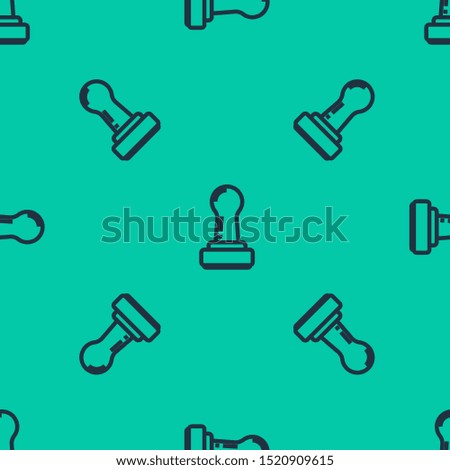 Blue line Stamp icon isolated seamless pattern on green background.  Vector Illustration
