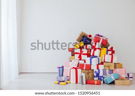 lots of different birthday gifts New Year Christmas on a white background