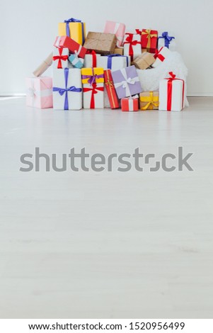lots of different birthday gifts New Year Christmas on a white background