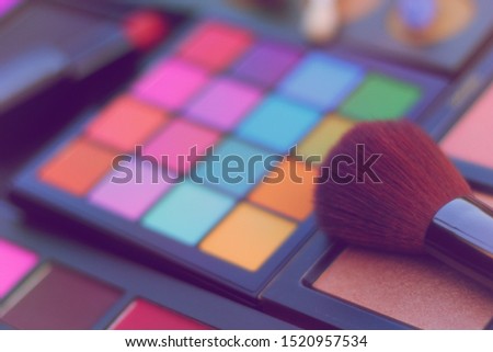Colorful Cosmetic Pigment Palettes with Brushes, Shallow DOF