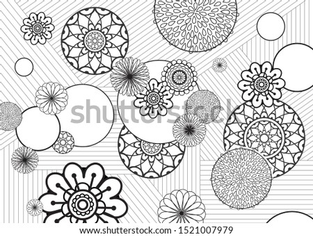 Vector - Abstract black and white line floral pattern design element. Graphic illustration, Background. Line drawing.