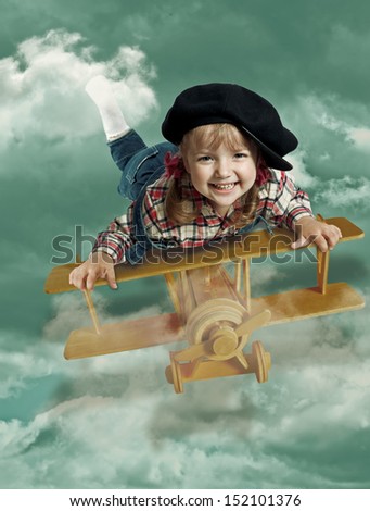 portrait of a little girl on an airplane abstract