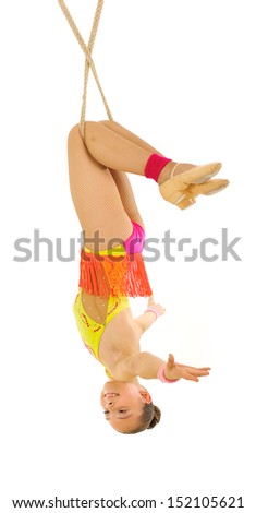 circus gymnast on ropes on a white background.Sporting exercises.Plastic study.