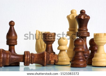 Chess figures close up king tower checkmate