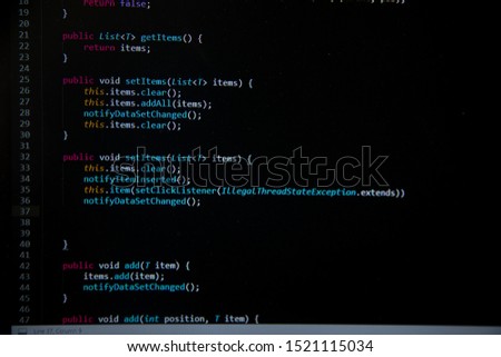 Java code development on monitor programer working on code monitor concept