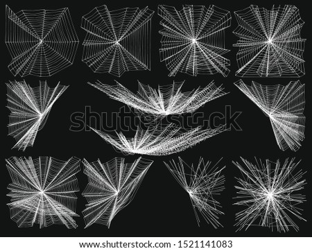 Set of Cobweb, isolated on black background. For Halloween design. Spider web elements,spooky, scary, horror decor.