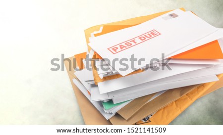 Pile of envelopes with overdue utility bills isolated on white Royalty-Free Stock Photo #1521141509