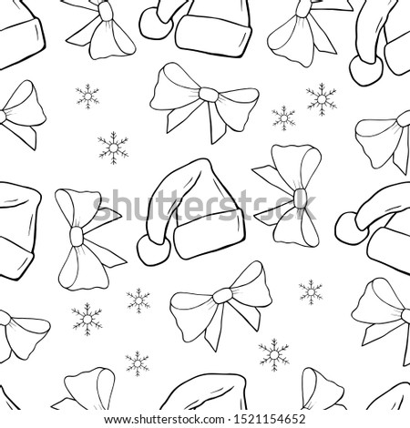 christmas seamless pattern vector that consists of desserts, santa hat and bow with snowflakes. 