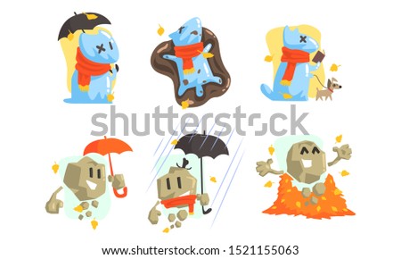 Humanized dog-shaped water and stone. Vector illustration.