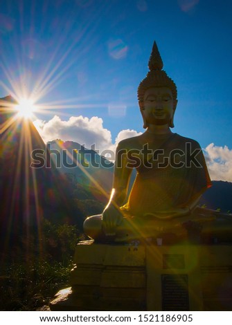 Photos of Buddha images in the midst of nature