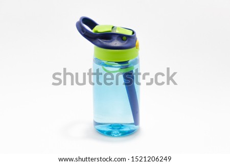 Blue water bottle for children Closed tube type. isolate white background 