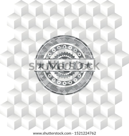 Mud grey emblem with geometric cube white background