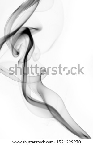 Abstract grey black smoke incense curves isolated on white backgrounds 