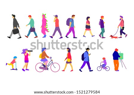 Group of different people living in the city. Urban life. City life. Flat design concept. 