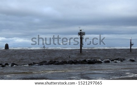 High seas during a storm on Mornington Beach at the Boyne River estuary, County Meath, Ireland. 