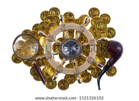 Heap of gold pirate coins, treasure hunting, gaming concept