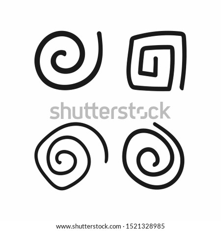 Set of uneven spirals drawn by hand. Doodle, sketch, scribble. Simple vector illustration.