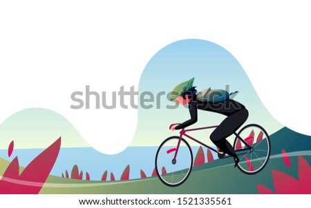 People riding bikes vector illustration. landscape with trees on background