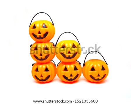 many jack o'lantern, Halloween pumpkin baskets on white background