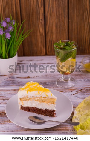 
dessert cake slice cream raspberry meringue lemons