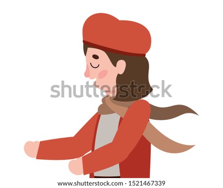 cute little girl with autumn clothes vector illustration design