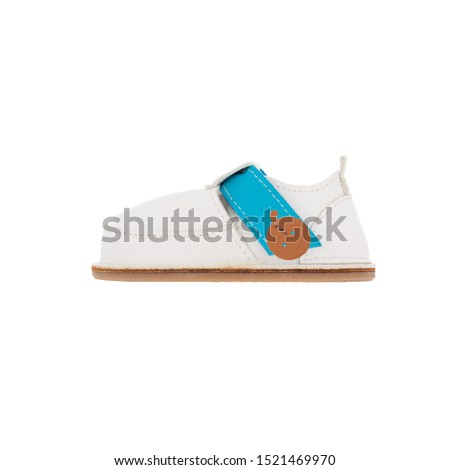 white and blue leather baby shoes isolated  on perfect white background, stock photography