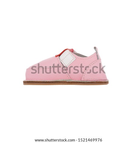 pink and white leather baby shoes isolated  on perfect white background, stock photography