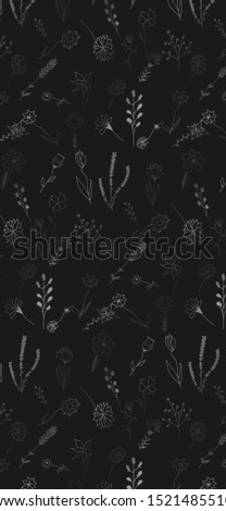 Pattern with hand drawn doodle flowers and leaves. Vector floral illustration for iPhone wallpaper, card or fabric