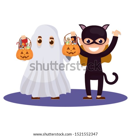 little kids with costumes characters vector illustration design