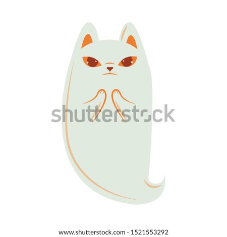 halloween cat mascot with ghost costume vector illustration design