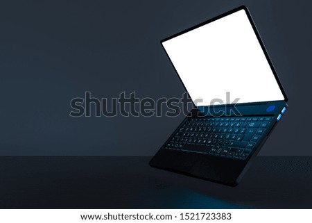Laptop on a clean table with space on a dark background. Realistic 3D rendering with clipping path.