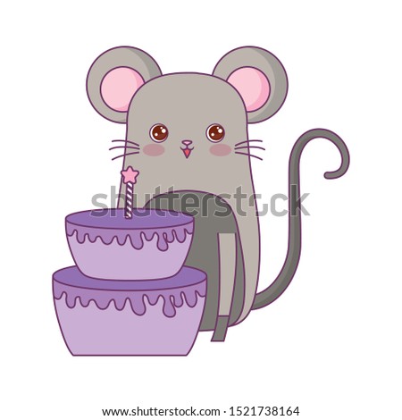 cute mouse animal with cake of birthday vector illustration design